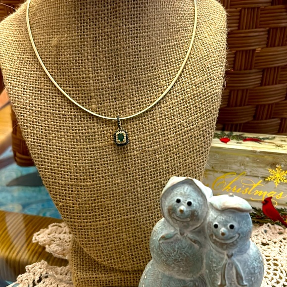 Effie emerald and white with black diamond pendant - Picture 1 of 5